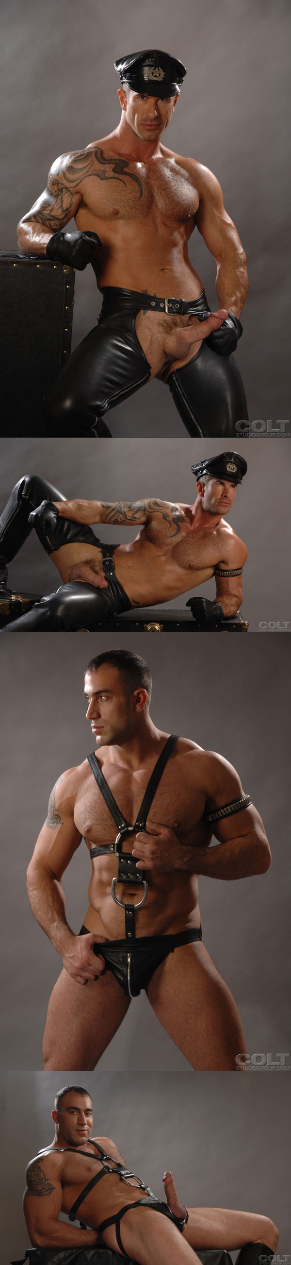 Adam Killian and Spencer Reed in leather